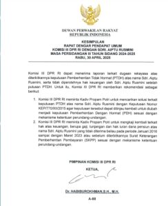 DPR Desak Polri Tinjau Ulang Pemecatan Aiptu Rusmini: “Ini Hasil Perjuangan 9 Tahun Saya”